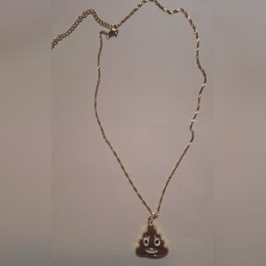 Oak & Ivy Boutique Gold Tone Poop Emoji Necklace 17.75-21" NWOT